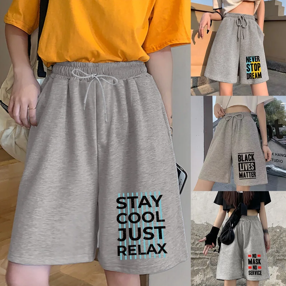 Fashion Women's Shorts Harajuku Personality Nine-point Pants Elastic Band Fashion English Word Printing Student Casual Shorts