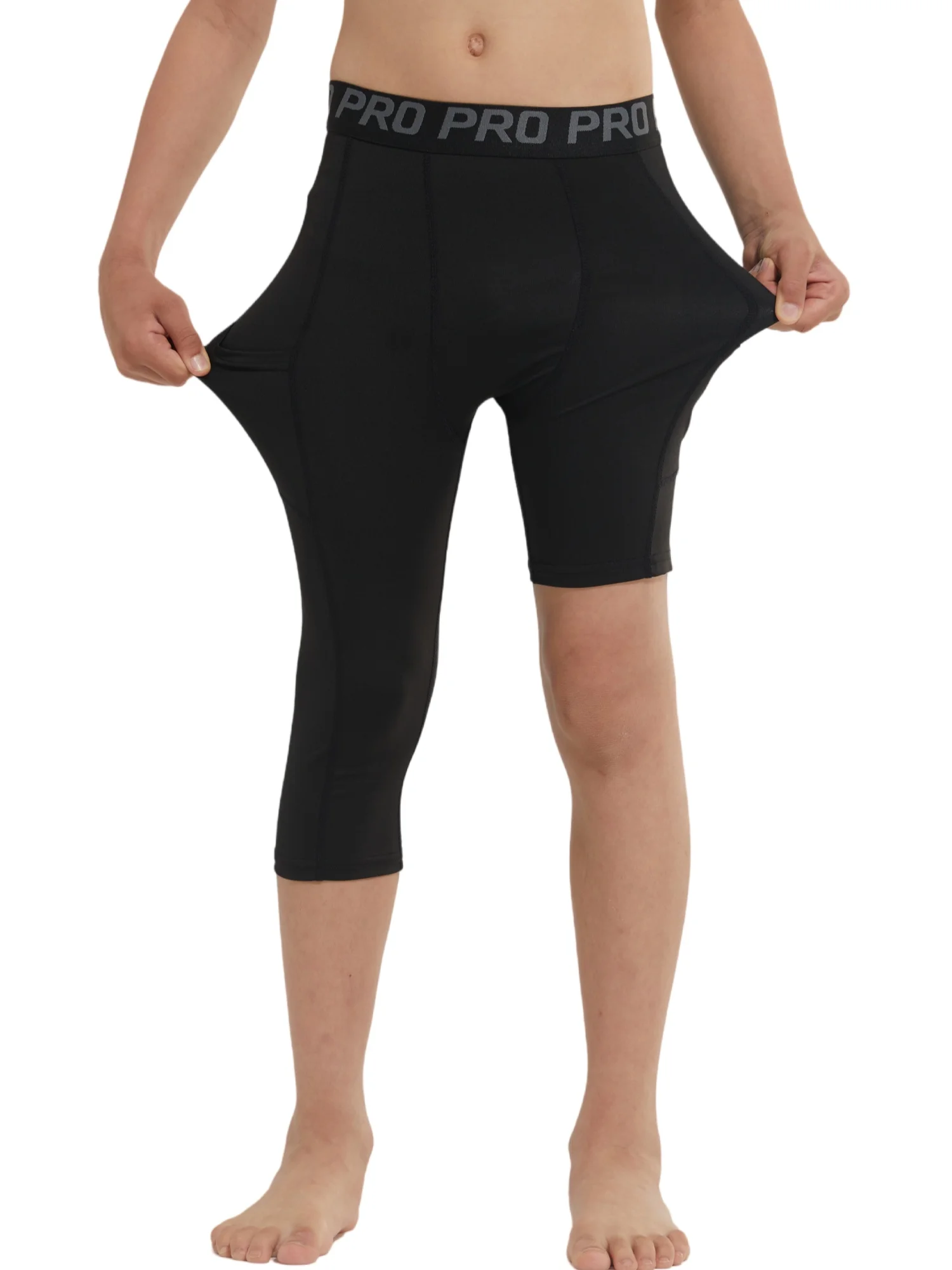 Youth Boys 3/4 One Leg Compression Tights for Basketball Leg Sleeve Capri Athletic Base Layer Underwear for Gym Running