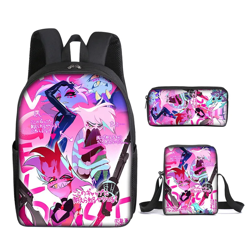 Harajuku Popular Helluva boss 3D Printed 3pcs/Set pupil School Bags Laptop Daypack Backpack Inclined shoulder bag Pencil Case