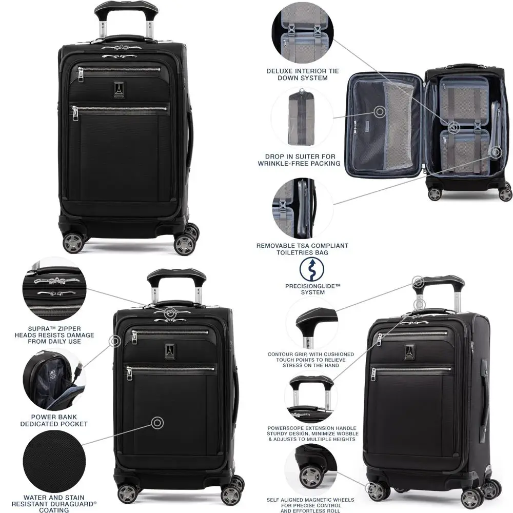Expandable 8-Wheel Spinner Carry-On Luggage with USB Port, Unisex, Softside Suitcase, Shadow Color, Travel Companion