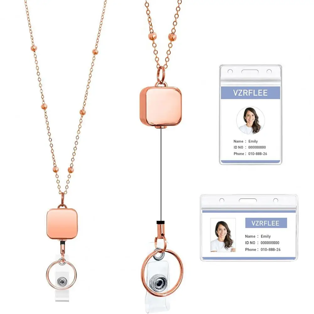 مجموعة حامل بطاقات الهوية الخشبية الملونة مطرز ، مجموعة الحبل المعلم مع قابل للسحب للنساء ، النظارات