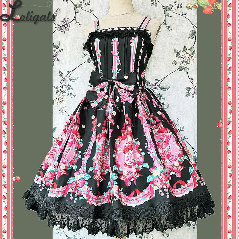 

Sweet Lolita JSK Dress Printed Cotton Midi Party Dresses ~ Strawberry Chef by Infanta