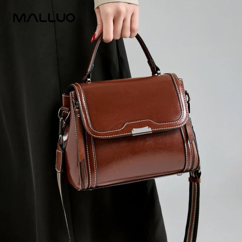 Luxury Designer Oil Wax Cowhide Leather Women's Handbag Crossbody Bag Lady Commuter Handbill Shoulder Messenger Bags for Female