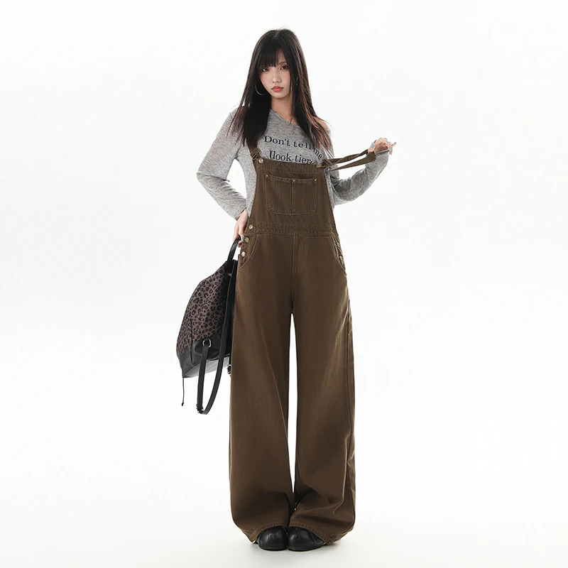 Vintage-Overall mit hoher Taille für Damen, lockere Passform, Denim-Hose mit weitem Bein, Freizeithose, Herbst 2022, Faion, Übergröße