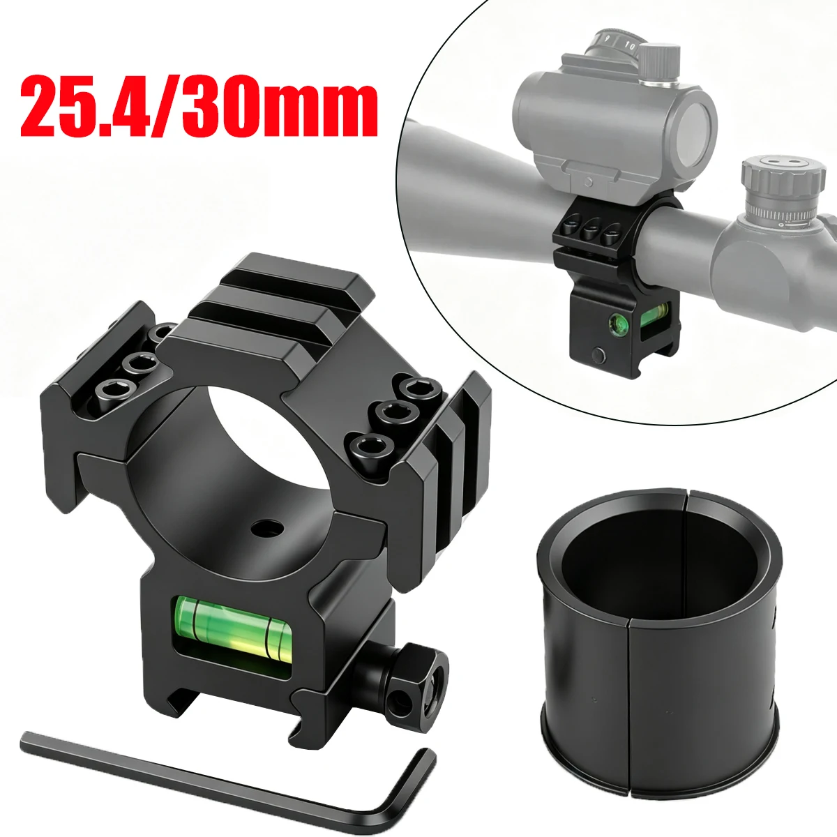 Tactical Scope Mount 1inch 25.4mm /30mm Adapter Ring w/ Bubble Level 20mm Rail Rifle Scope Rings for Hunting Optics Accessories