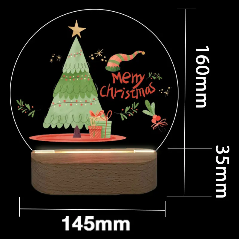 Personalized Color Printing Night Lamp Christmas Decoration USB LED Night Light Wooden Base NightLight for Home Baby Mother Room