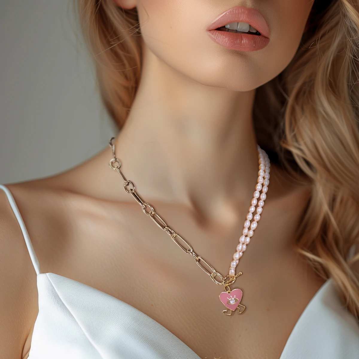 Cartoon Heart Pop Shape Pearl String Necklace