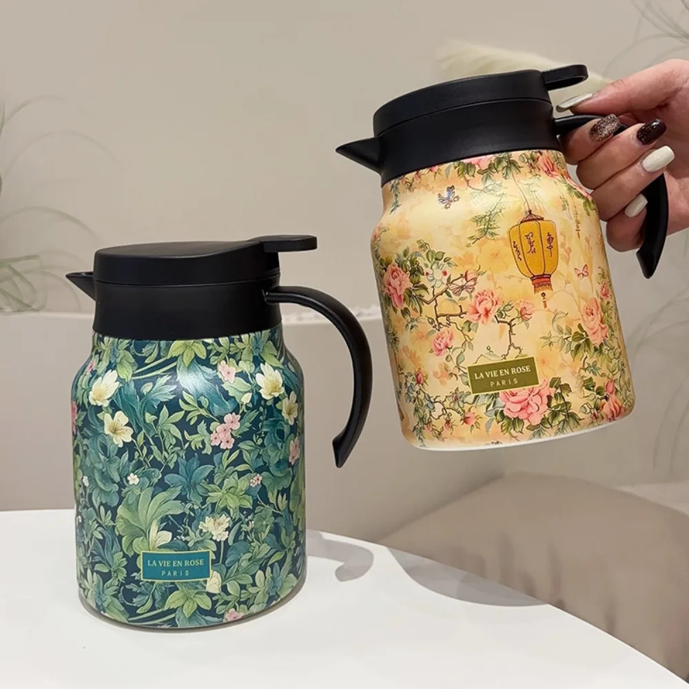 

Household 1000ml Floral Tea Kettle with Tea Infuser Vintage Insulated Carafe Stainless Steel Stewed Teapot Living Room