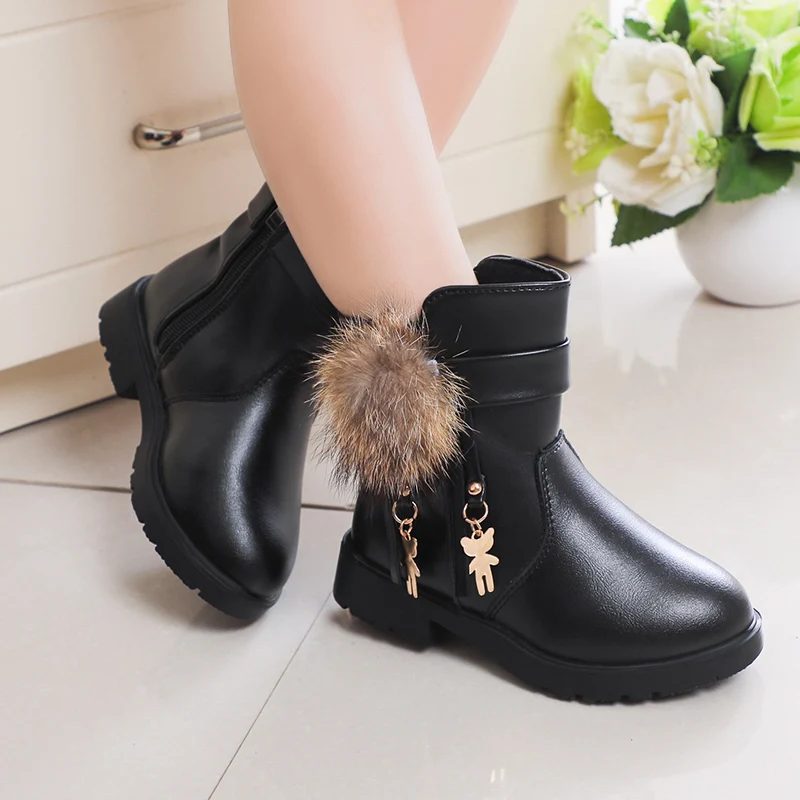 Girls Short Boots Versatile Soft Bow Black Pink Children Fashion Casual Boots Plush Sweet Princess Kids Shoes Drop Shipping Cute