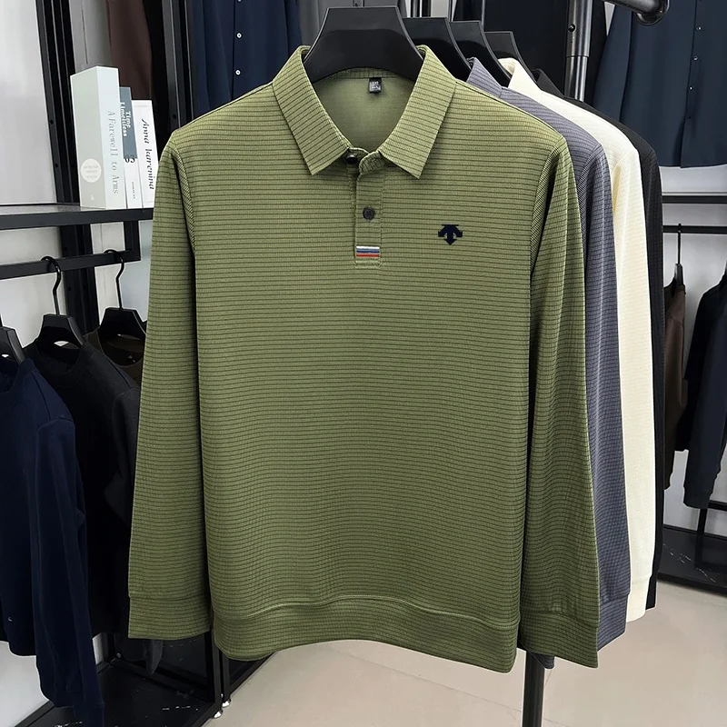 Luxuriöse Qualität Neues Herren-Polohemd mit Print und Revers Knitterresistentes Einfarbiges Langarm-T-Shirt Modische Pendler-Herrenbekleidung – Detail 3
