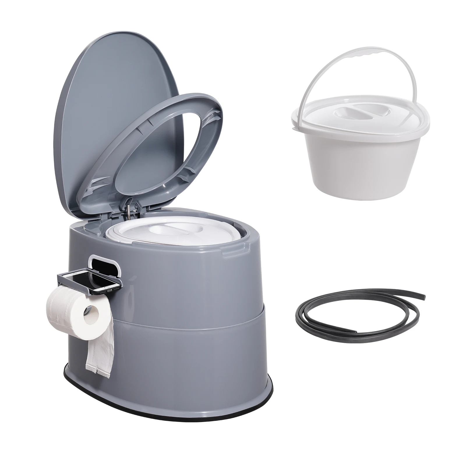 SucceBuy Toilette portable pour le camping, avec seau intérieur amovible de 1,3 gallon et porte-papier amovible, toilette de voyage pour l'extérieur