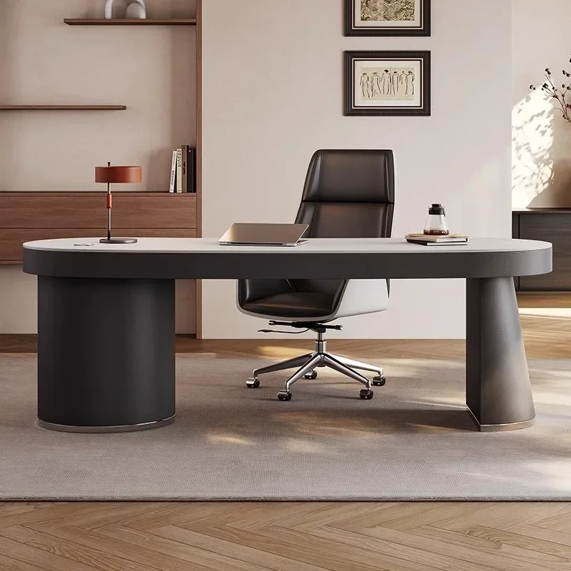 Light luxury, desk, high sense, home, modern, simple arc, medical and aesthetic consultation, computer desk, rock slab desk