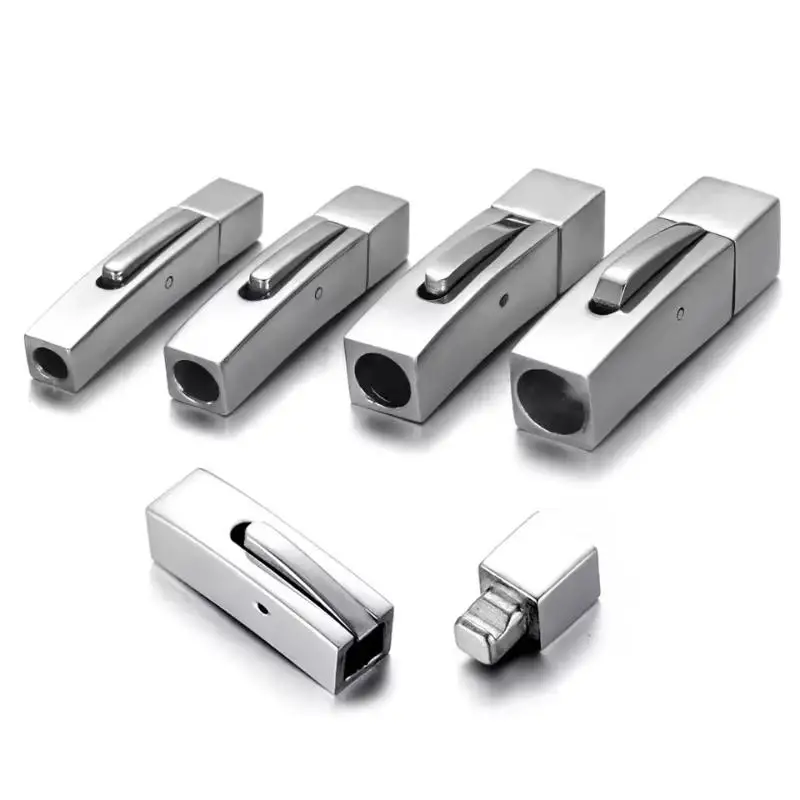 Bayonet Clasp Stainless Steel 4mm 5mm 6mm Hole Push Lock for Leather Bracelet Easy Install DIY Jewelry Findings
