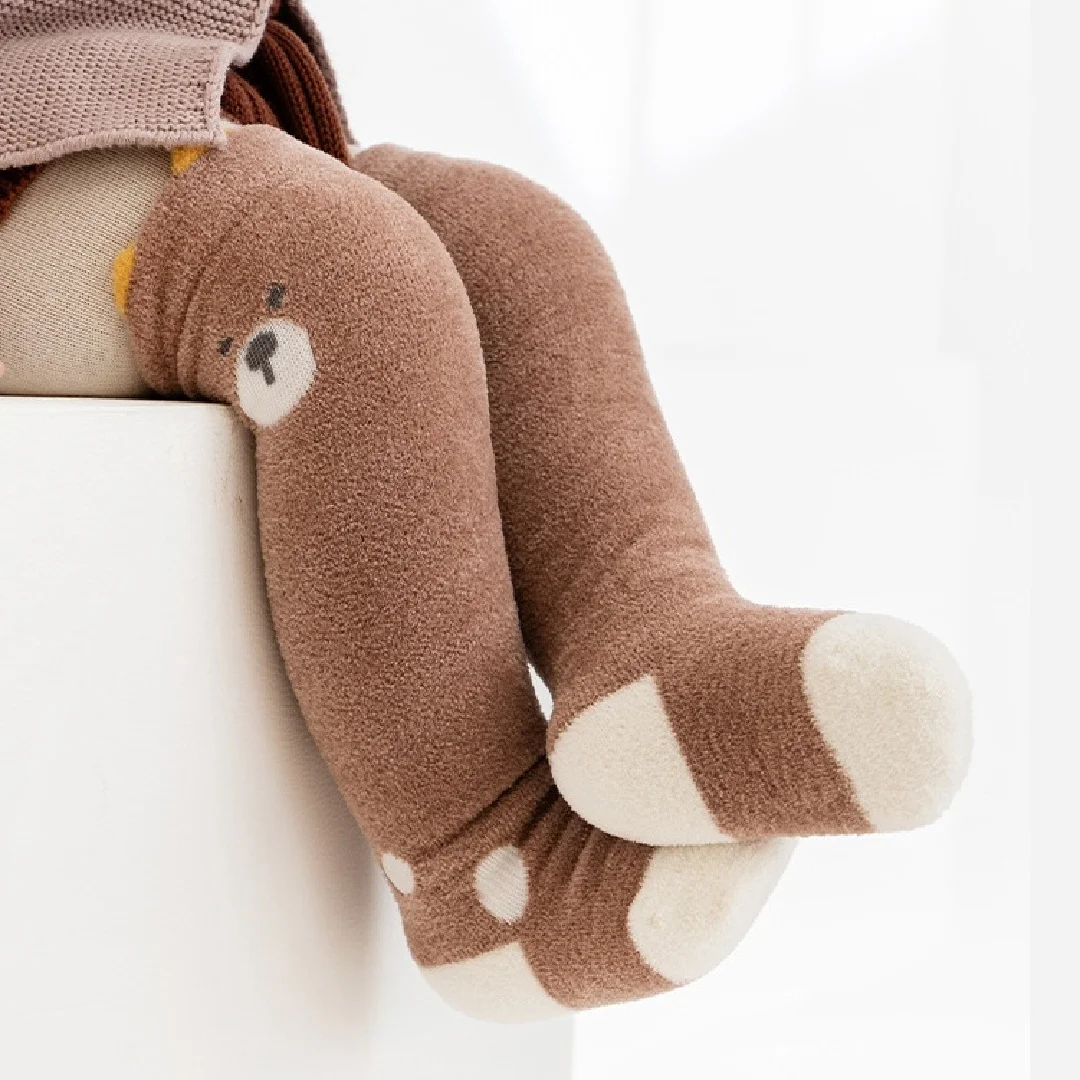 

3 Pairs Winter Newborn Baby Long Socks Set Fleece Lined Thickened Warm Cartoon Socks Loose Cuff Seamless No Bone Socks