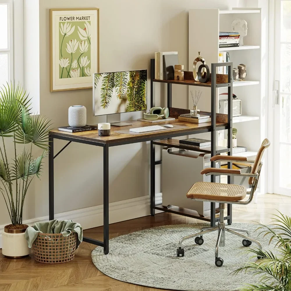 

Computer Desk 47 inch with Storage Shelves Study Writing Table for Home Office, Modern Simple Style, Rustic Brown