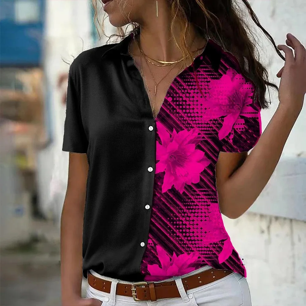 Short Sleeve Floral Pattern Women Casual Shirts Summer Short Sleeve 3D Printed Flower Street Ladies Blouse 3XL Plus Size Shirt
