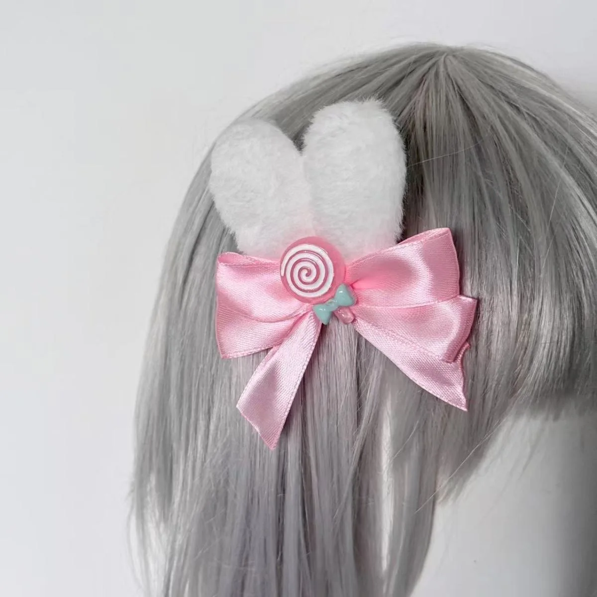 1 Pair Handmade Sweet Girl Blue/Pink Lollipop Rabbit Ear Hair Clip Lolita Bow Side Clip Sweet Girl Cute Hair Accessories