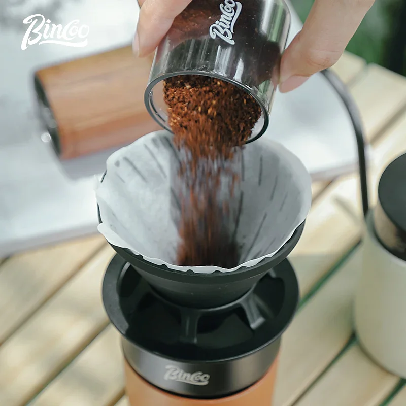 Coffee Making Set Portable Manual Grinder Filter Cup Coffee Bean Can Hand Pour Pot Carry Bag 5In1 Set for Outdoor Camping Travel