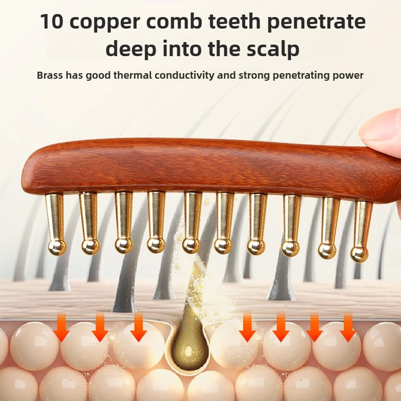 

Массажная расческа Golden Sandalwood с широкими зубьями, расческа «Меридианы головы» — латунный меридиан, расческа для терапии кожи головы и волос