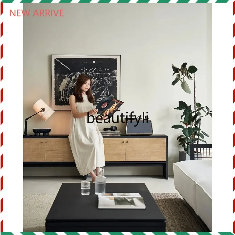 

D2520 TV cabinet black color matching log household living room storage cabinet