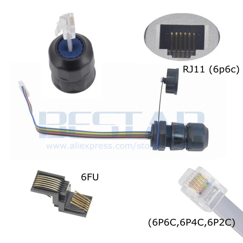 XHP2.54 RJ11 Konektor Tahan Air RJ 11 M20 6P6C Kabel Ekstensi Saluran Telepon 4 6 Core Un Lurus-melalui Kepala Extender