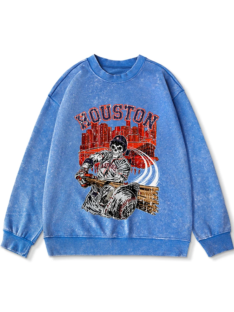 

Houston Graffiti Pattern Print Men'S Cotton Washed Distressed Hoody Fashion Comfortable Clothes Autumn Versatile Tracksuit Male