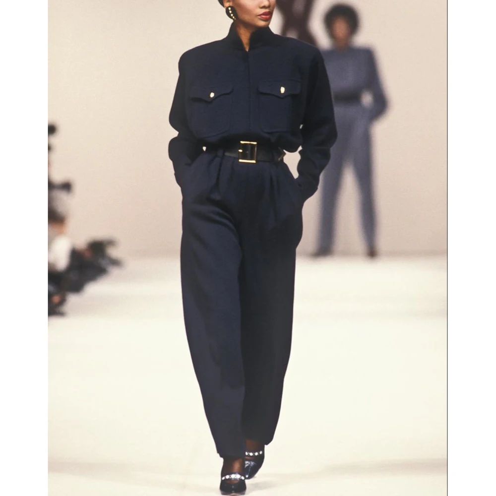 Vintage Women's Suits 2 Piece Pants Sets Stand Collar Blazer for Business Ladies Retro Formal Office Wear Smart Casual Outfits