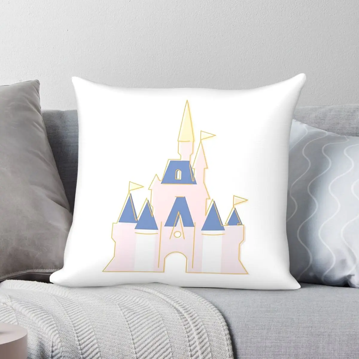 Castle Magic Kingdom Square Pillowcase Polyester Linen Velvet Printed Zip Decorative Throw Pillow Case Home Cushion Case