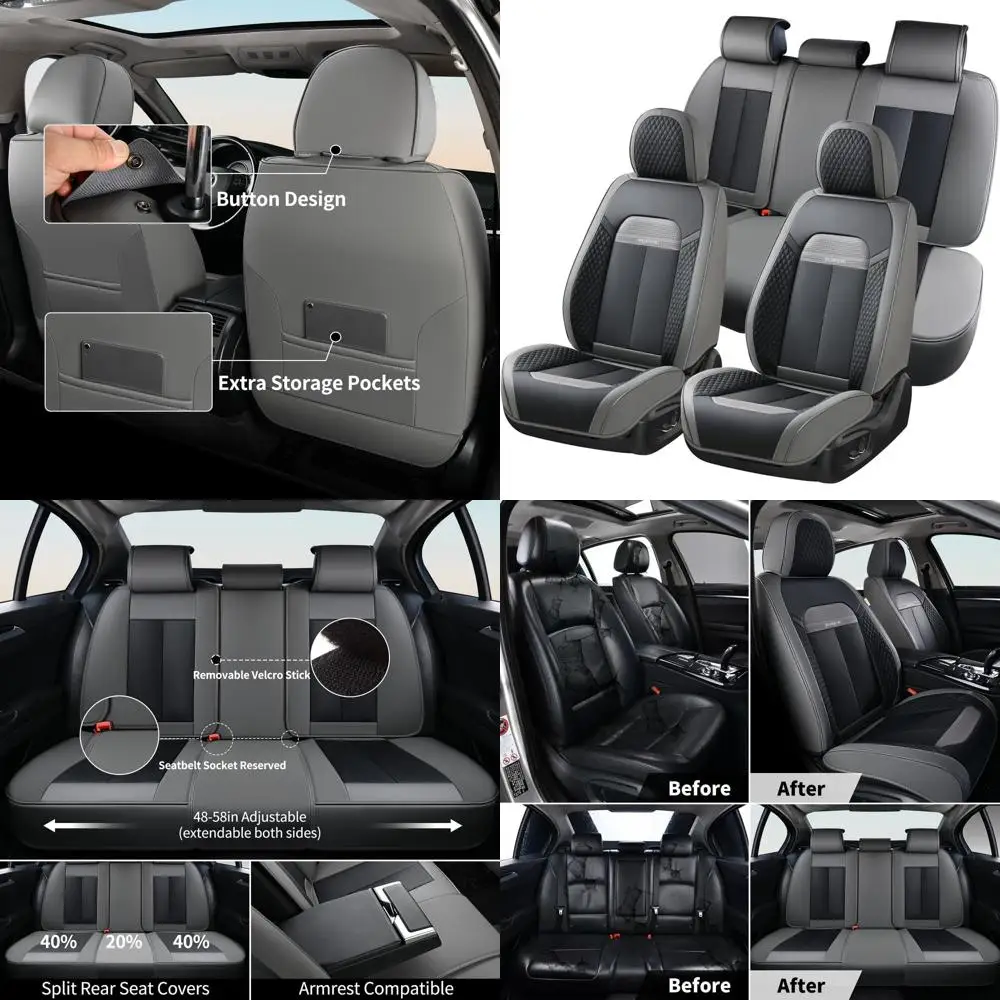 

Full Set Car Seat Covers 5pcs, Breathable Waterproof Nappa Leather Seat Covers, Gary Seat Covers, Automotive Interior Cover Univ
