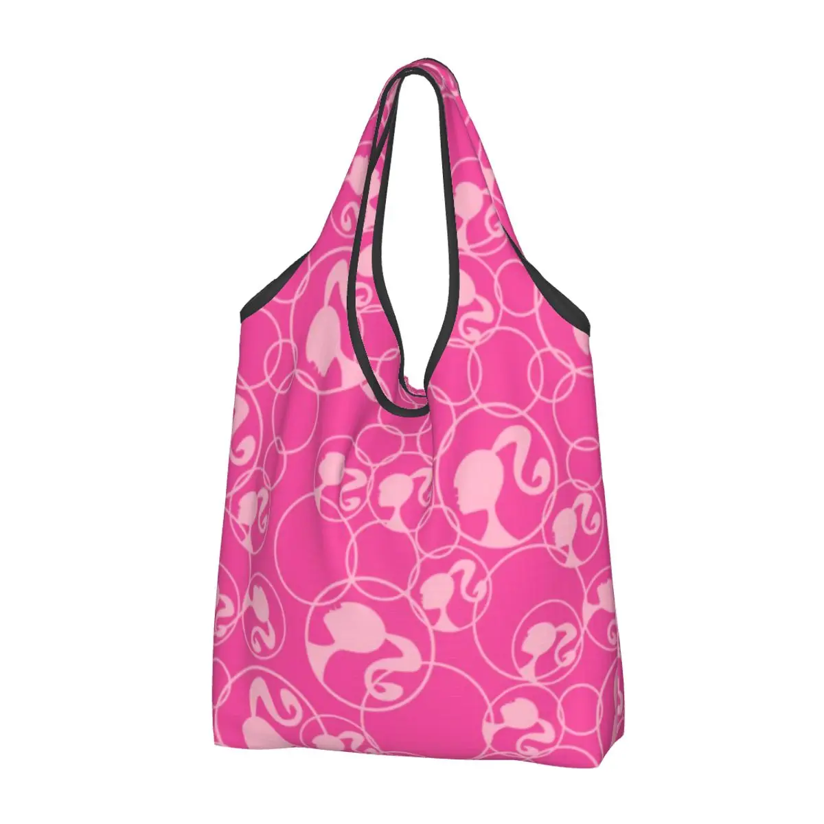 Custom Cute Pink Barbies Head Shopping Tote Bags Portable Groceries Shoulder Shopper Bag