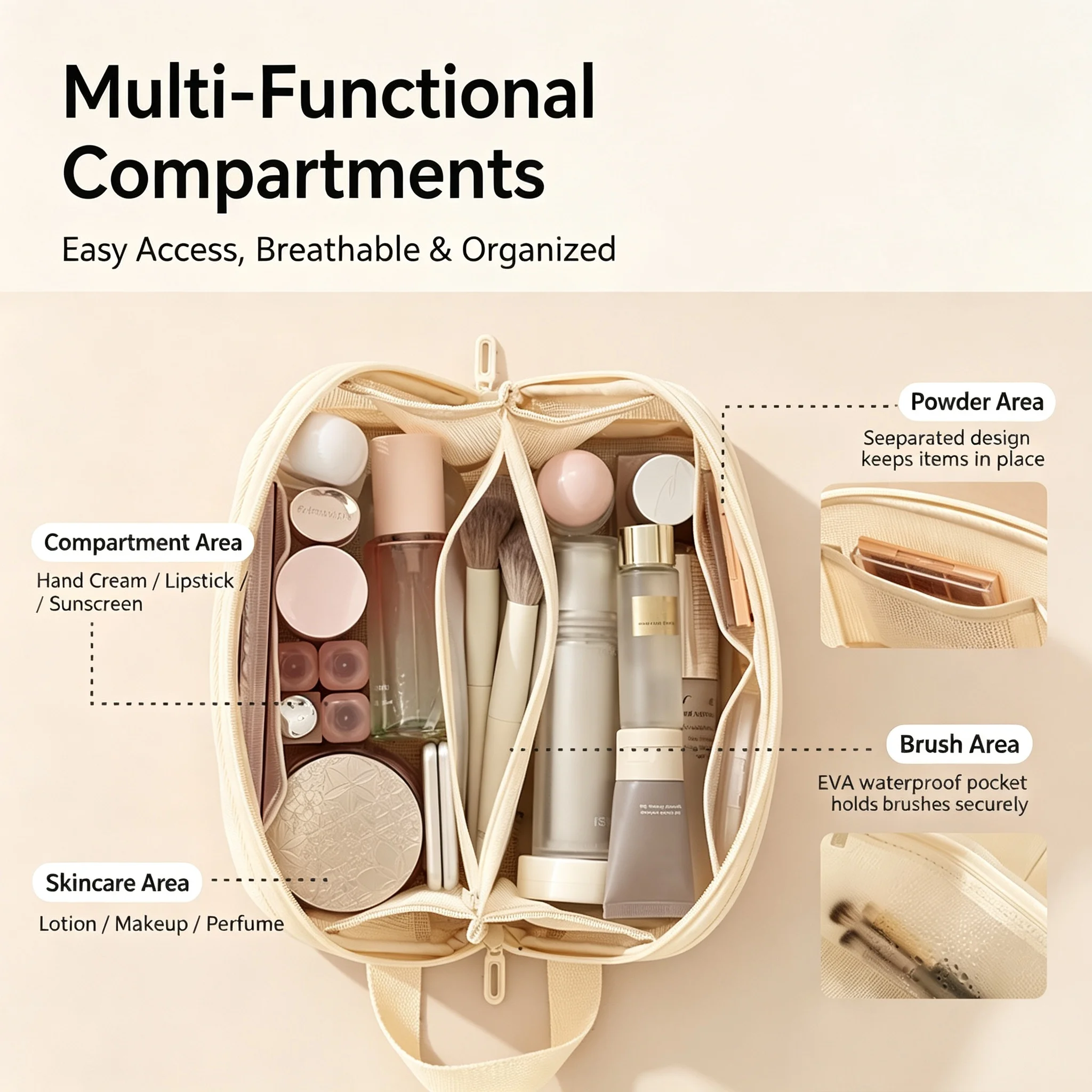 New style multi-functional makeup bag with large capacity for travel storage - pillow mesh bag for toiletries and storage.