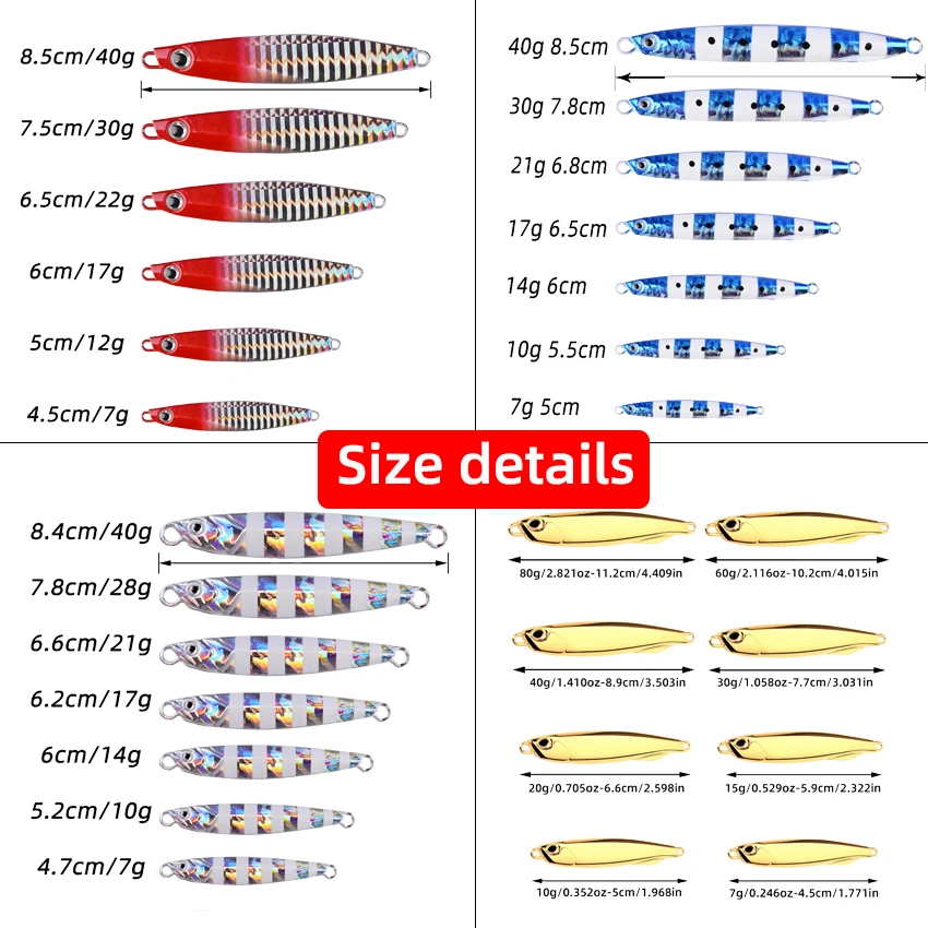 21PCS Pencil Fishing Slow Metal Jig, Fishing Jigging Lures, Metal Jigging Lures with Rotating Sequin Hooks, Fishing Accessories