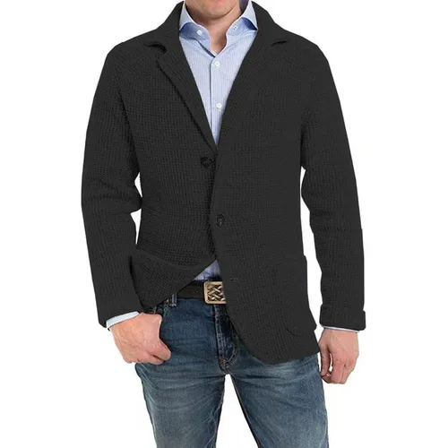 Imagen 2 del producto 2025 ropa de hombre de estilo británico cárdigan de punto Otoño Invierno moda de un solo pecho negro cuello alto suéter de punto abrigos hombres