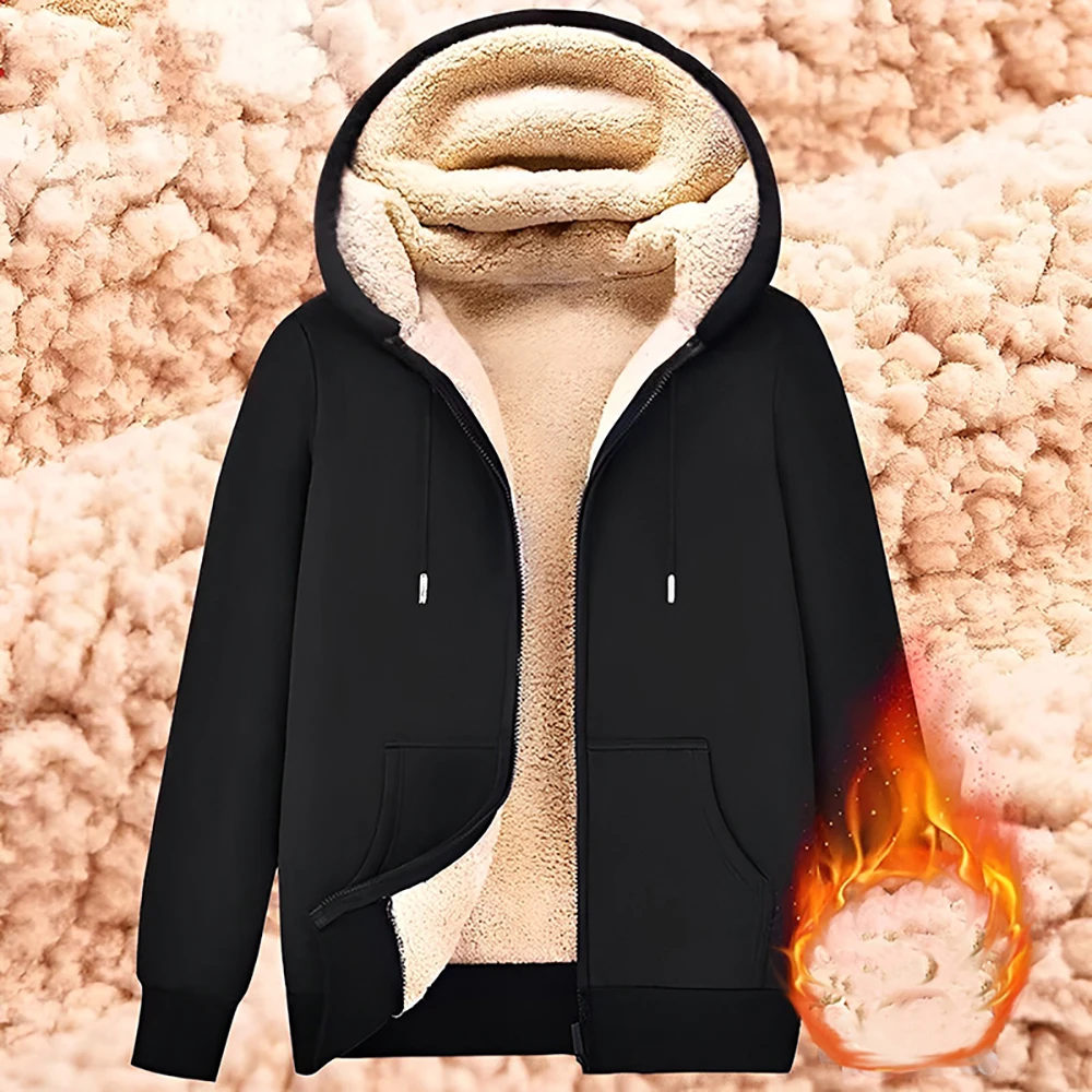 Sweat-shirt tendance avec poches avant, veste chaude en laine d'agneau avec fermeture éclair pour hommes et femmes, Cardigan d'hiver doublé en peluche de couleur Pure