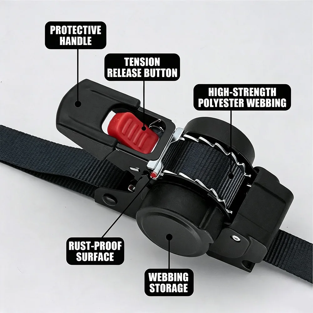 Automatic Retractable Cargo Straps Multi-Item Secure Locking Ratchet Tie with Automatic Tensioner Ratchet Strap For Load Luggage
