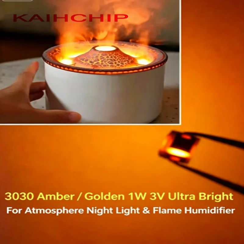 3030 SMD LED 1W 3V Amber Golden‑Yellow High Brightness Diode for Simulation Flame Humidifier Atmosphere Night Light DIY Lighting