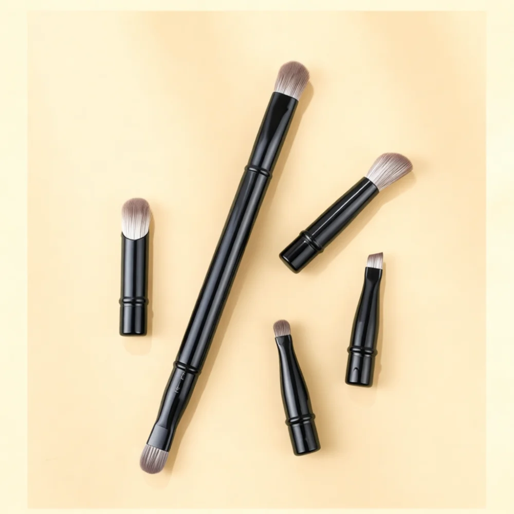 Versatile Travel Makeup Brush Set Modular Heads Synthetic Cosmetic Applicator For Foundation Contour Brow Eyeshadow