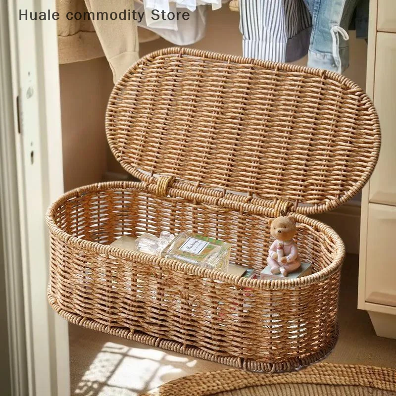 Panier de rangement bohème en Imitation rotin, boîte de rangement tissée, cadre anti-poussière, panier de décoration pour la maison