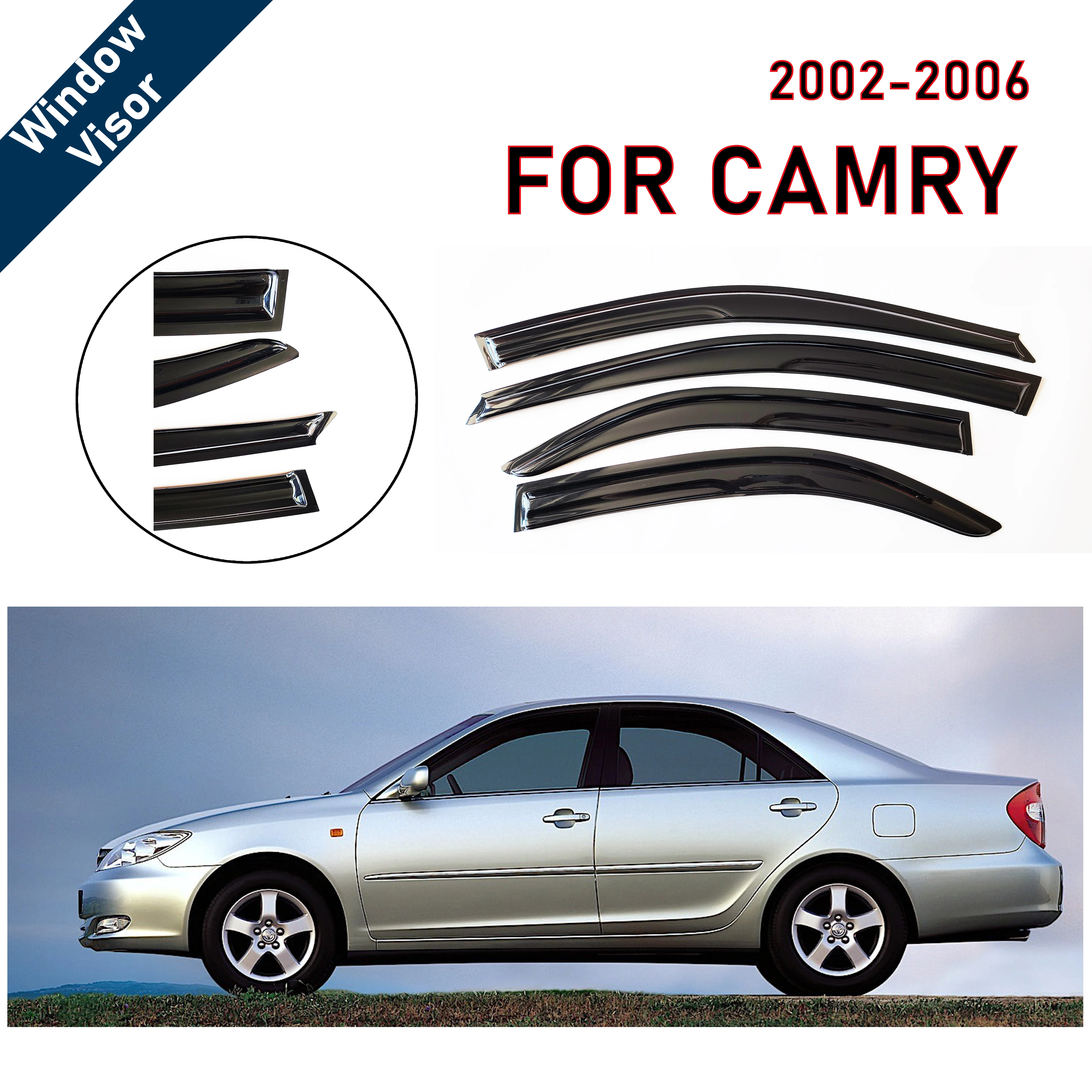 

4 шт. новейшей модели солнцезащитного козырька на окно автомобиля для Camry 2002-2006, оконный козырек от дождя, оконные козырьки от дождя