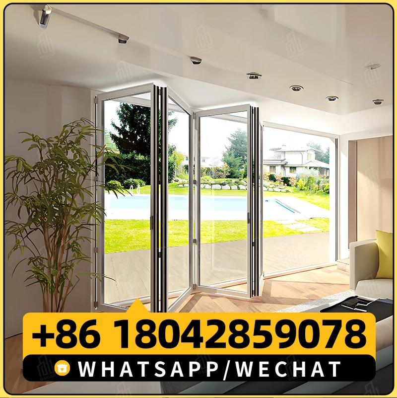 Waterproof Bi Fold doors Villa Exterior Patio Aluminum Foldable door Partition Accordion Glass folding Patio doors System