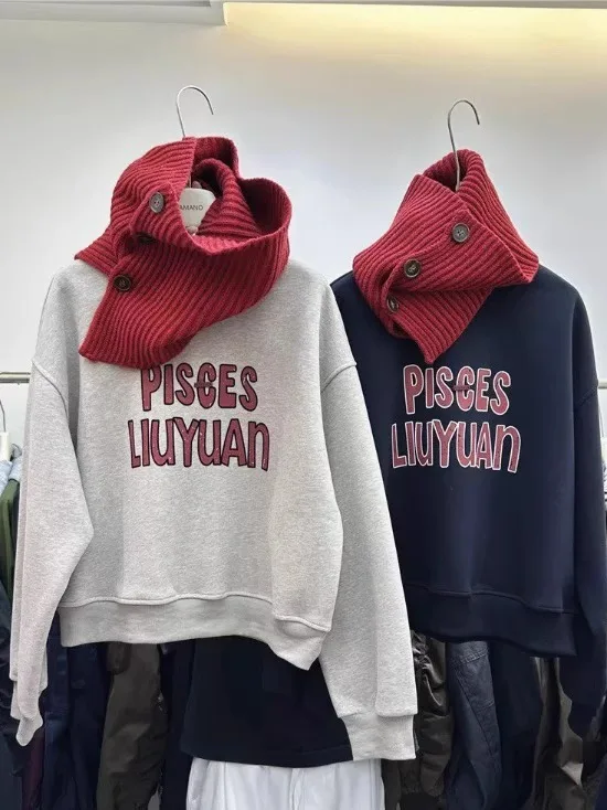 

Dongda Gate Autumn Winter New Simple Design Letter Print Long Sve Fce Women's Sweatirt Warm Top Korean Sle round Ne