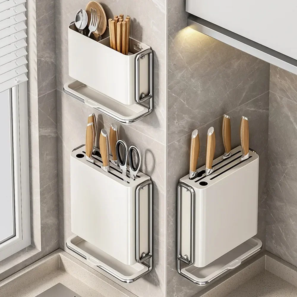 1pcs Kitchen Knife Holder Knife Storage Rack No Punching Wall-mounted Storage Box Knife Storage Box Household Seat