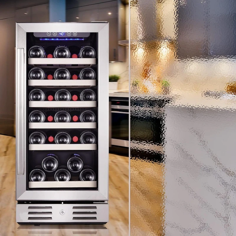 Mini Fridge 15 Inch Refrigerator with Stainless Steel Refrigerator and Double Tempered Door Temperature Memory Function