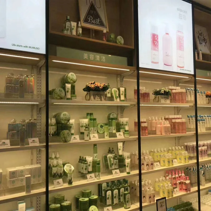 custom.Wooden Skin Care Display Shelf Beauty Supplies Store Cosmetic Shops Name Display Cabinet Business Metal Painting Customiz view 5