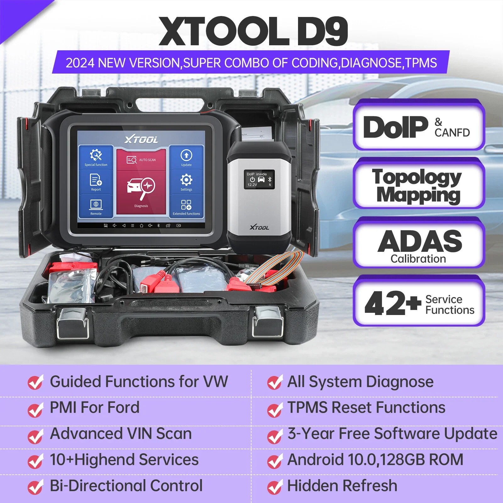 XTOOL D9 D9PRO نظام كامل أداة تشخيص السيارة ECU الترميز البرمجة مفتاح مبرمج ثنائي الاتجاه الماسح الضوئي طوبولوجيا خريطة DOIP