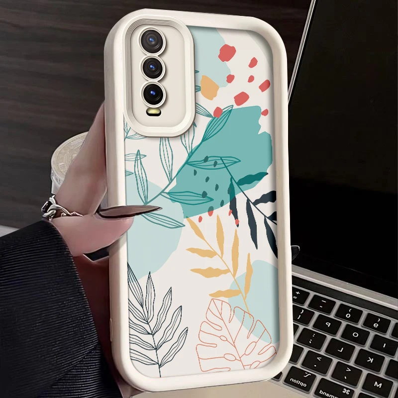 Luxury Fresh Green Leaf Painted Phone Case For Vivo Y20s G Y20G Y20A Y20s Y20i Y20T Silicone Anti Drop Soft Cover Funda