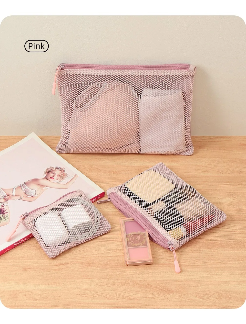 Mesh-Tech-Organizer-Tasche mit Doppelreißverschluss aus Polyester für Kabel, Ladegeräte, tragbare Reise-Make-up-Aufbewahrungstasche für den Heimgebrauch – Detail 11