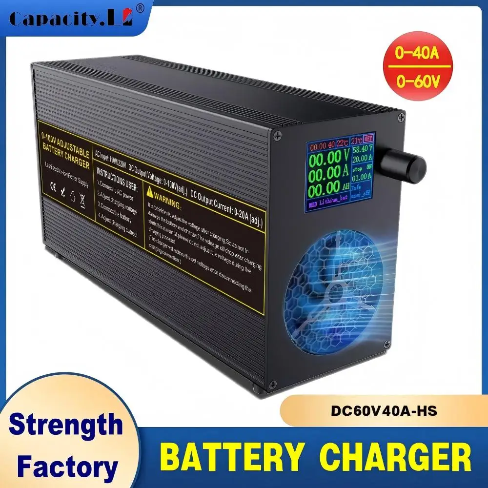 Lithium Lifepo4 Ladegerät Hochleistungsladegerät 24V36V48V60V 0-50A Einstellbarer Spannungsstrom Schnellladegerät72V84V20V 0-25A