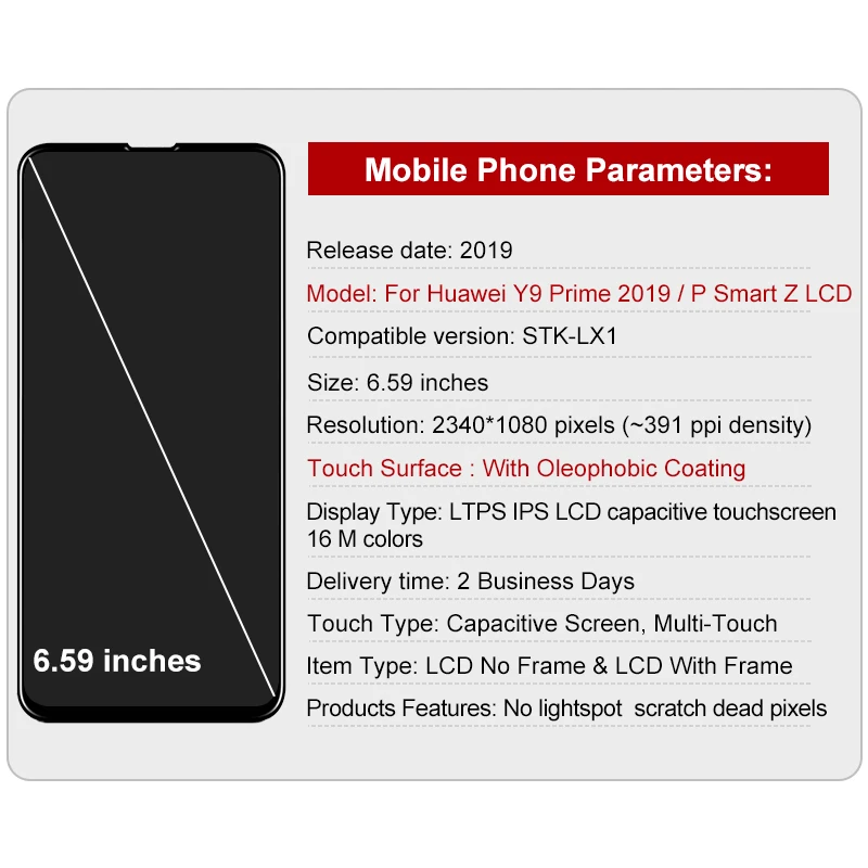 P Smart Z Display For Huawei P Smart Z LCD Display STK-LX1 Touch Screen Digitizer Assembly parts For Huawei Y9 Prime 2019 LCD