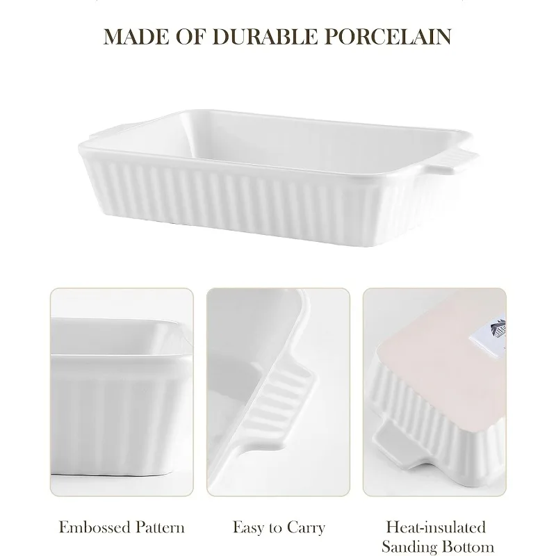 Casserole Dishes For Oven, Porcelain Baking Dishes, Ceramic Bakeware Sets Of 4, Rectangular Lasagna Pans Deep With Hand